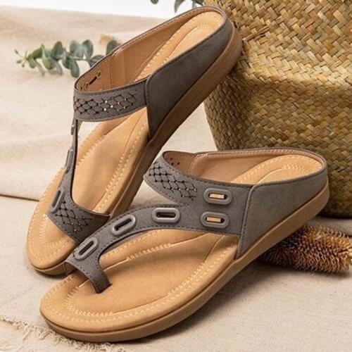 Top Quality Women Orthopedic Sandals Anti-slip Vintage Flat Slippers Flip Flops Plus Size 43 Liekong leisure slippers