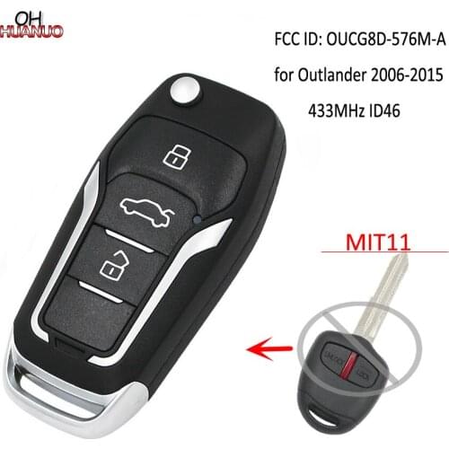 Upgraded Flip Remote Car Key Fob 433MHz ID46 for Mitsubishi Outlander 2006 - 2015 FCC ID: OUCG8D-576M-A
