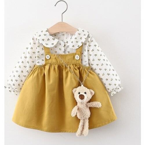 Spring newborn baby girl clothes outfit sets floral shirt strap skirt suit for 1 year baby birthday girls cloth outer wear sets