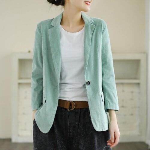 Vintage literary corduroy blazer womens suit jacket spring loose blazer women jacket blazer feminino women blazers and jackets