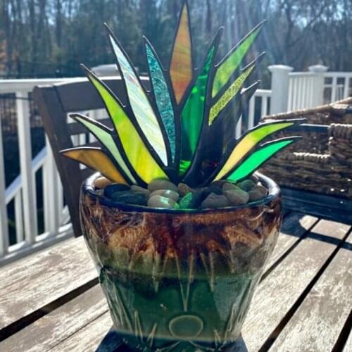 Suncatcher Stained Agave Plant Flower Pot Ornament Home Handmade Craft for Garden Yard Outdoor Indoor Table Desk HFing