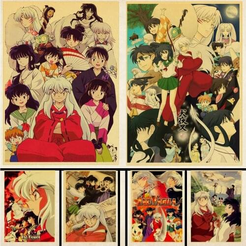 Japanese anime Inuyasha retro poster decoration bedroom living room kraft paper poster high quality wallpaper