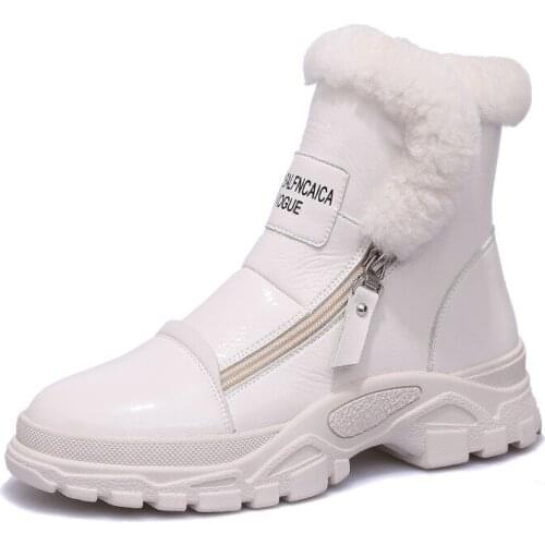 Womens Microfiber Patent Leather Platform Winter Boots New Fashion Comfortable Warm Plus Velvet Cotton Shoes Casual Martin Boot