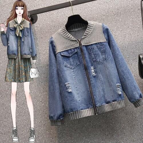 Real shot large womens 2021 spring new denim versatile top shows thin knitting stitching fashion foreign style coat