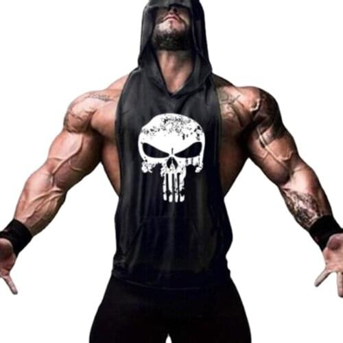 Bodybuilding virtual skull clothing fitness cotton vest hooded vest halter vest workout vest sleeveless shirt Gym clothing