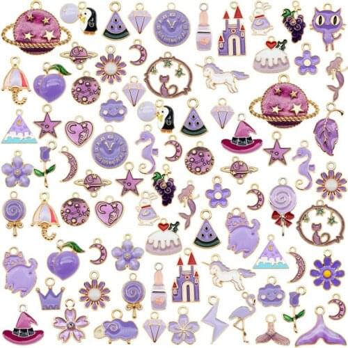 10pairs/20PCS Enamel Purple Yellow Charms Random Mixed Fruit Animal Flowers Alloy Pendants Earrings Jewelry Making Accessory DIY