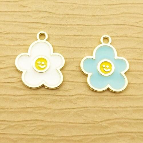 10pcs 14x17mm enamel smile flower charm for jewelry making crafting fashion earring pendant necklace charm bracelet charm