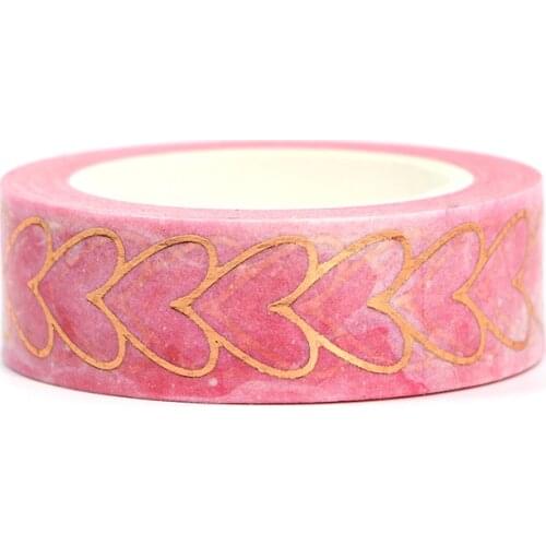 10pcs/lot 15MM*10M Foil Yellow Heart Pink Decorative Washi Tape DIY Scrapbooking Masking Tape School Office Supply