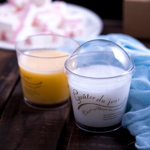 20pcs High quality creative pink sweet love pattern disposable cake cup 200ml ice cream jelly dessert cake plastic cup with lid