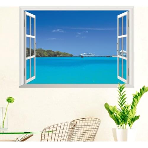 3D Window broken wall Forest Landscape in Four Seasons 3D Wall Sticker Sea view Removable Wallpaper Home Decal Home Decor