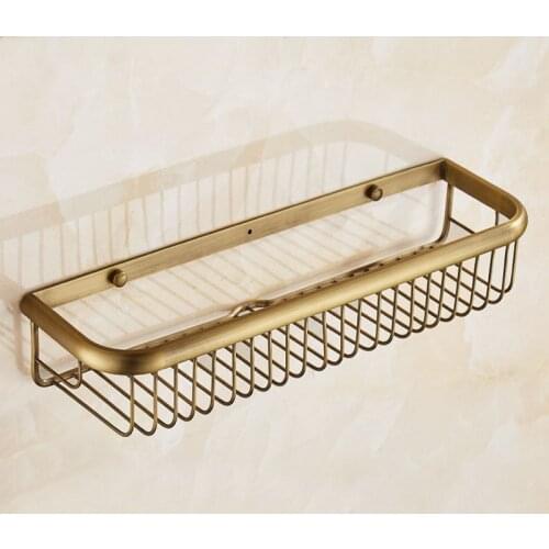 45cm Antique Brass Bathroom Shower Basket Storage Wall mount Soap / Sponge Shower Storage Basket Bathroom Shelf Shampoo Holder