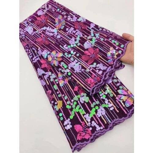 5yards/pc) High quality purple African velvet lace fabric with wonderful sequins embroidery newest for party dress FJY449