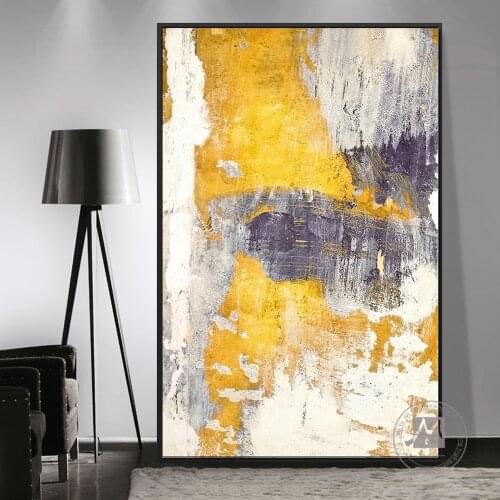Abstract painting laminas de cuadros pared decorativas pictures yellow grey canvas painting for living room wall handmade art