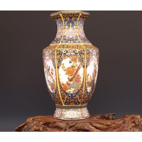 Qing Yong Zheng Antique Ceramic Vase Enamel Gilt Hexagon Vase Antique Porcelain Ancient Porcelain Collection
