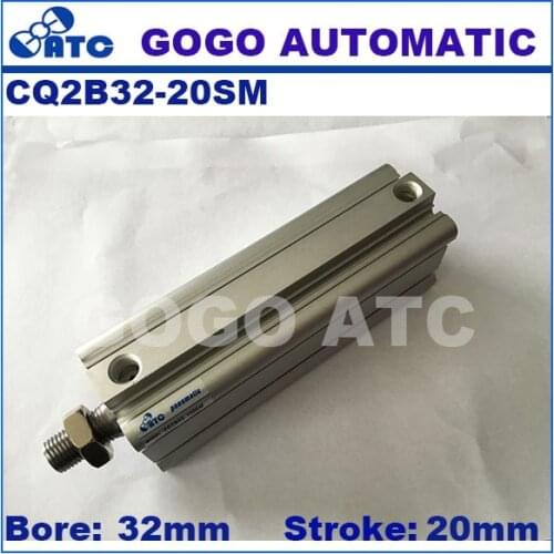 CQ2B32-20SM SMC type standard single acting sing rod end male thread bore 32mm stroke 20mm aluminum pneumatic compact cylinder