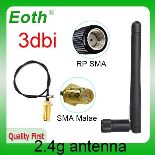 20pcs 2.4G antenna wifi RP-SMA Male Connector 3dBi Wi fi 2.4G Antena + IPX to RP-SMA Jack Male Extension Cord Pigtail Cable