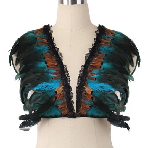 JLX.HARNESS Handmade Harness Feather Wings/Teal feather epaulettes/natural festival feather shoulder pieces. Burning for Woman