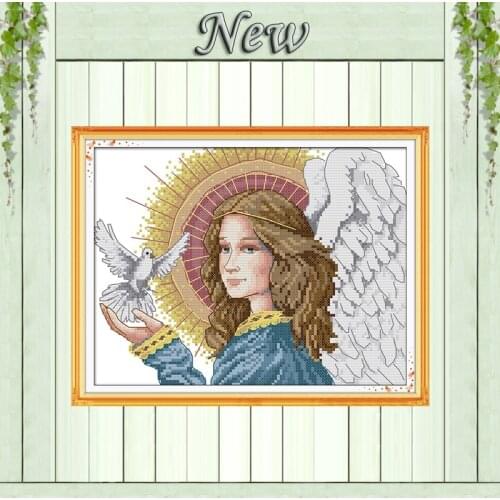 Angels of peace dove & girl painting counted print on cloth DIY 14CT 11CT DMC Cross Stitch kit Needlework Set Drawing Embroidery