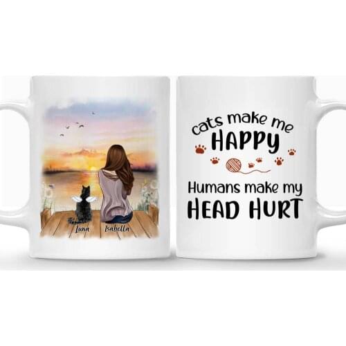 Cat Lovers Personalized Mug Girl and Cats Life Is Better with A Cat Coffee Cups Gift for Family DIY 11/15 Oz RR2023