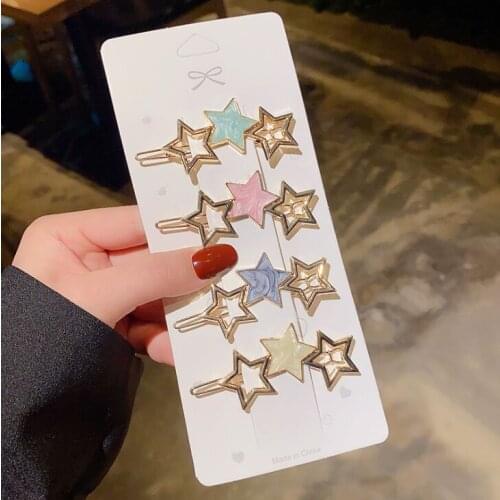 Colorful metal five-pointed star hairpins French style Cute lovely all-match delicate quality hair accessories Headwear hairpins