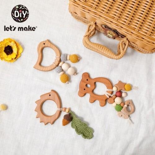 Lets Make 5pc Baby Teether Wooden Teether Food Grade Material Raby Rattles Baby Rattle Toys Crib Mobiles Rattle New Born Toys