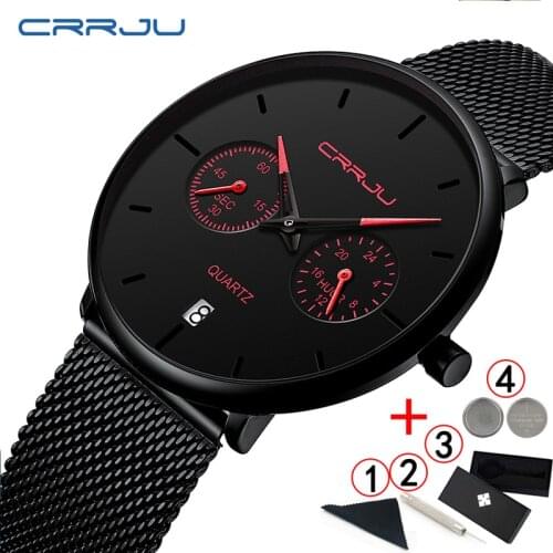 Minimalist Watch Men 2020 Waterproof Slim CRRJU Mesh Strap Wrist Watches For Men Quartz Sports Watch Clock Relogio Masculino