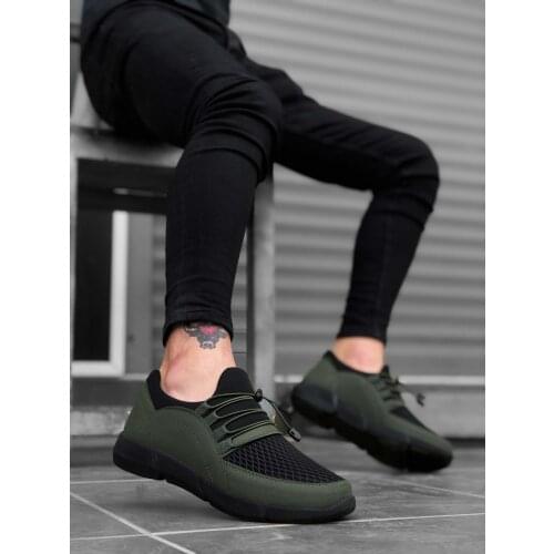 BA0173 Thick Base Fitted Style Sneakers Khaki Men Sport Shoe