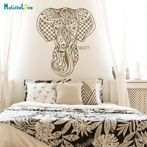 Elephant Head Wall Decal Unique Handmade Bohemian Bedroom Yoga Decor Ganesha Removable Vinyl Sticker BB944