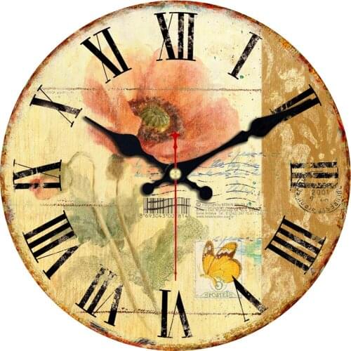 MEISTAR Vintage Round Flowers Design Clocks Classic Watches Silent Cafe Office Kitchen Clock Home Decorations Large Wall Clock