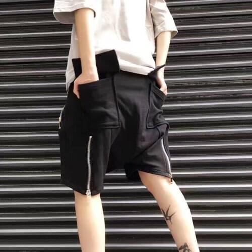 Customizable Fashion low crotch cross trousers men and women loose loose five points trousers casual shorts plus size clothing