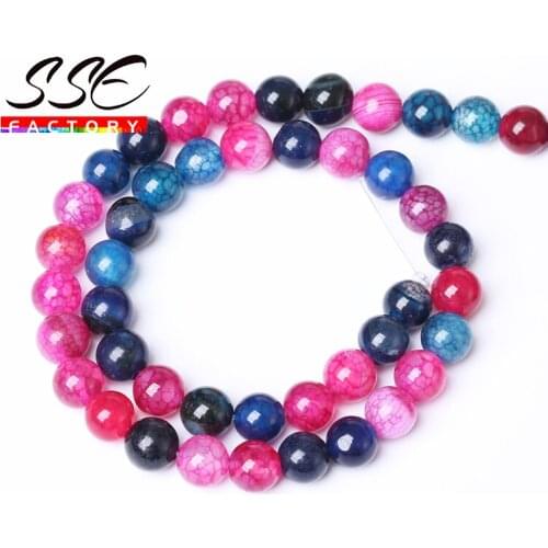 Natural Blue Red Dragon Veins Agates Beads Natural Stone Round Loose Beads 6 8 10 12MM For Jewelry Making DIY Bracelet 15'' A101