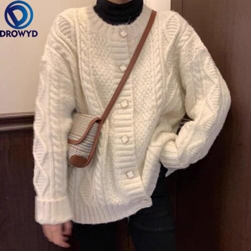 2021 Autumn and Winter New Style Korean Fashion Thick Wool All-match Outer Wear Japanese Vintage Knitted Cardigan Jacket Women
