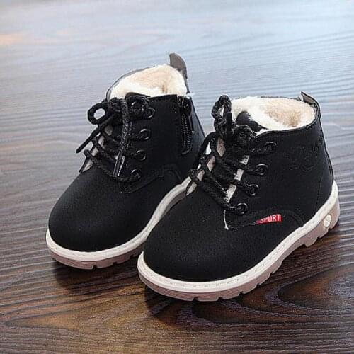 New Autumn Winter Warm Cotton Shoes Children Martin Boots Leather Shoes Boys Fashion Girls Kids Non-slip Boots A954