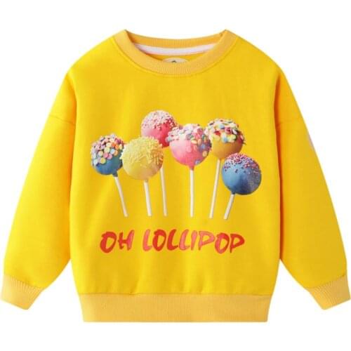 Autumn And Winter Cotton Girls Sweatshirts Print Cute Childrens Clothing Velvet Kids Baby Round Neck Top