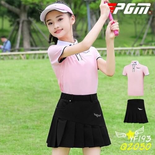 PGM Summer Childrens Golf Training Suits Girls Short-sleeved T-shirt Pleated Skirt Breathable Golf Shirt Sets D1094