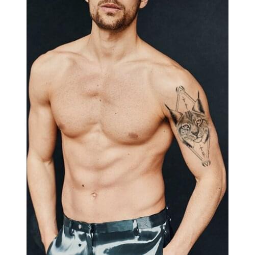 Geometric Cat Temporary Tattoo Stickers Black Meniscus Lines Totem Fake Tattoos Waterproof Tatoos Arm Large Size for Women Men