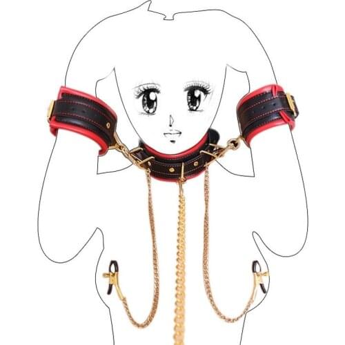 Sex Toy Neckcuffs Nipple Clip Handcuffs Set Golden Chain Sponge Hand Restraint Sex Tools for Couples Sex Position Masturbation