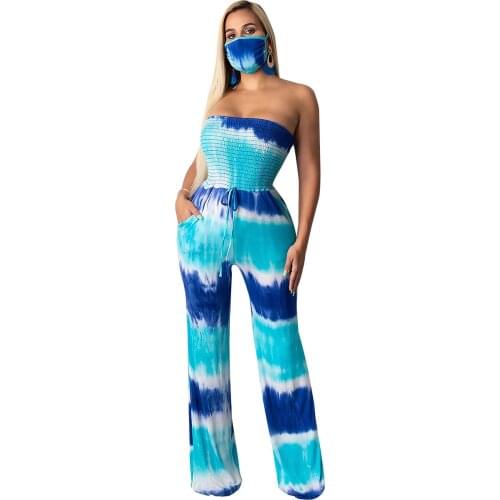 Sexy backless smear bra Bohemi broad-legged jumpsuit with mask set