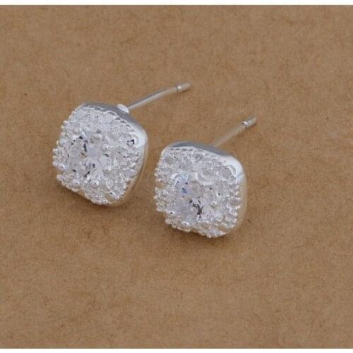 AE628 Lucky Silver Color Earrings For Women Jewelry Women Accessories Silver Stone /bdoajuva Bapajrwa