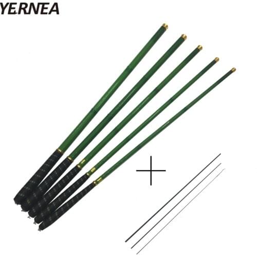 Yernea Carbon Fiber Fishing Pole Ultra-light Carp Rod Green Telescopic Fishing Rod 3.6M 4.5M 5.4M 6.3M 7.2M+3 Spare Top Tips