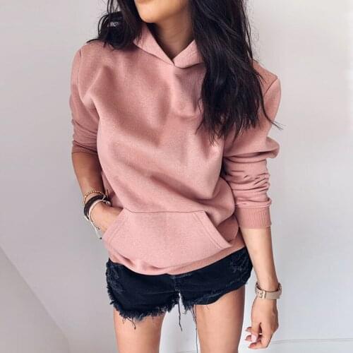 Sweatshirts Women Long Sleeve Solid Hoodies Autumn Winter Casual Hooded Pocket Long Sleeve Pullover Loose Sweatshirt Tops Female