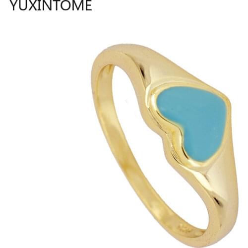 Ins Creative Cute Love Heart Ring Drop Oil Metal Turquoise Enamel Rings For Women Girls Fashion Jewelry Accessories Gift