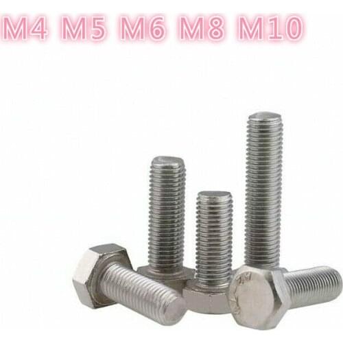 1/5/10/25pcs External Hex Hexagon Head Screws with Full Thread M4 M5 M6 M8 M10 304 Stainless Steel Hexagon Head Bolt