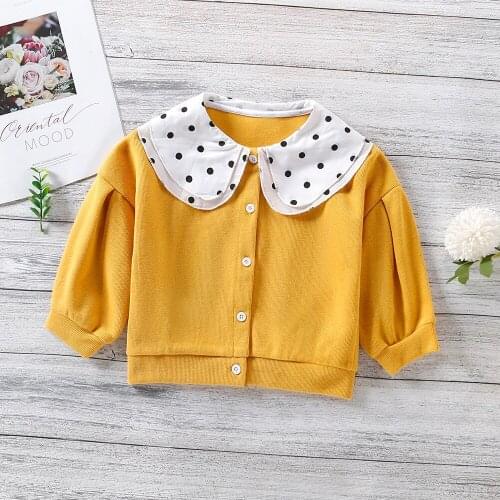 2021 Childrens Girls Clothing Autumn Kids Clothes Polka Dot Collar Knitted Girls Cardigan Baby Girl Jacket Spring Girls Coat