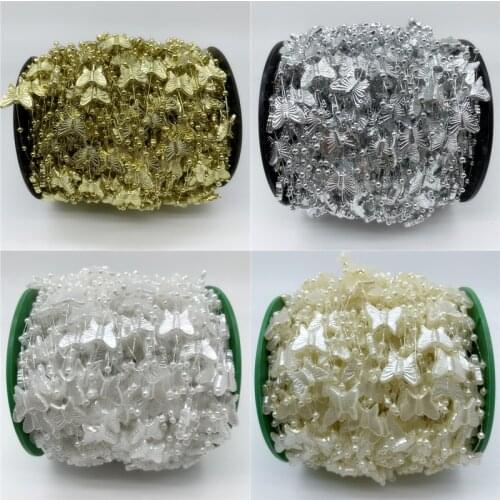 3yards Butterfly Shape Artificial Pearls Line Beads Chain Garland Flowers Wedding Party Decoration DIY Brides Headgear