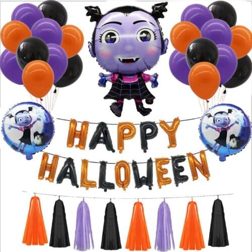 40pcs/set Vampire Princess Owl Foil Halloween Balloon Black Orange Purple Latex Happy Halloween Decorations Air Balloon Toys