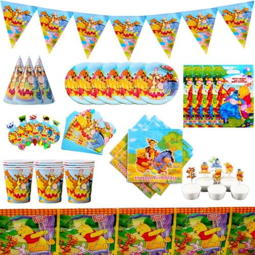 73pcs Winnie the Pooh Birthday Party Paper Plate Cup Disposable Tableware Sets Baby Shower Birthday Party Decorations Supplies
