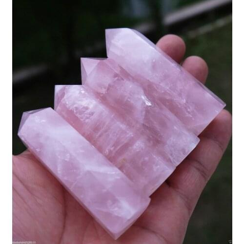 80MM 1PCs Natural Crystal Pink Quartz Point Healing Stone Hexagonal Prisms Obelisk Wand Treatment Stone DIY Gift Home Decor
