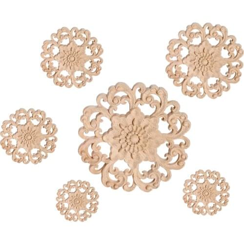 10/12/15/20/24/30cm Furniture Wood Carving Appliques Vintage Nautical Decor Cabinet Door Solid Decals Flowers Carved Crafts