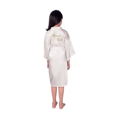 Flower girl gold letter solid satin kids Girls robes bridesmaid children kimono bathrobes child nightgown wedding party robe B25